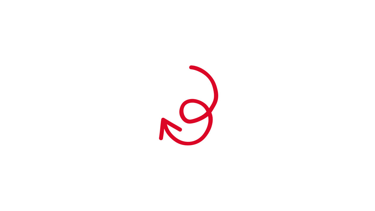 Red Arrow Drawing Spiral Animation on White Background