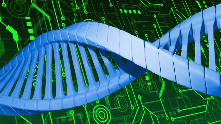 Animation of dna strand over network of connections