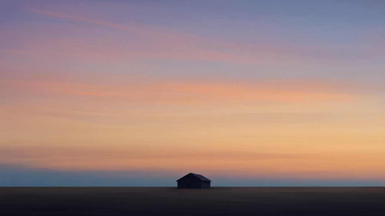 A Serene Sunset Over a Lonely House in the Field: Capturing the Tranquil Beauty of Nature's Evening Palette
