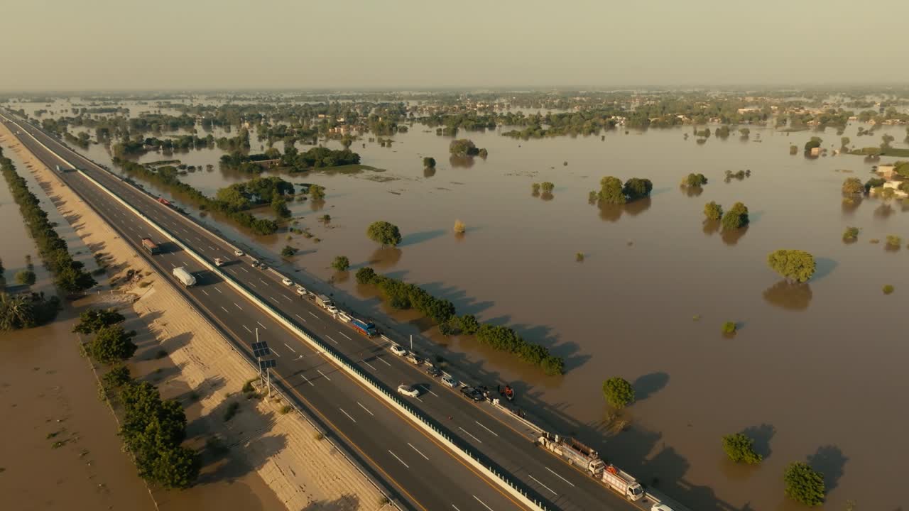 aerial view of flooded highway in Jalalpur Pirwala Punjab Pakistan 2025