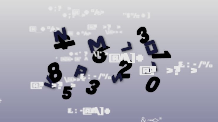 Animation of numbers and symbols processing over grey background