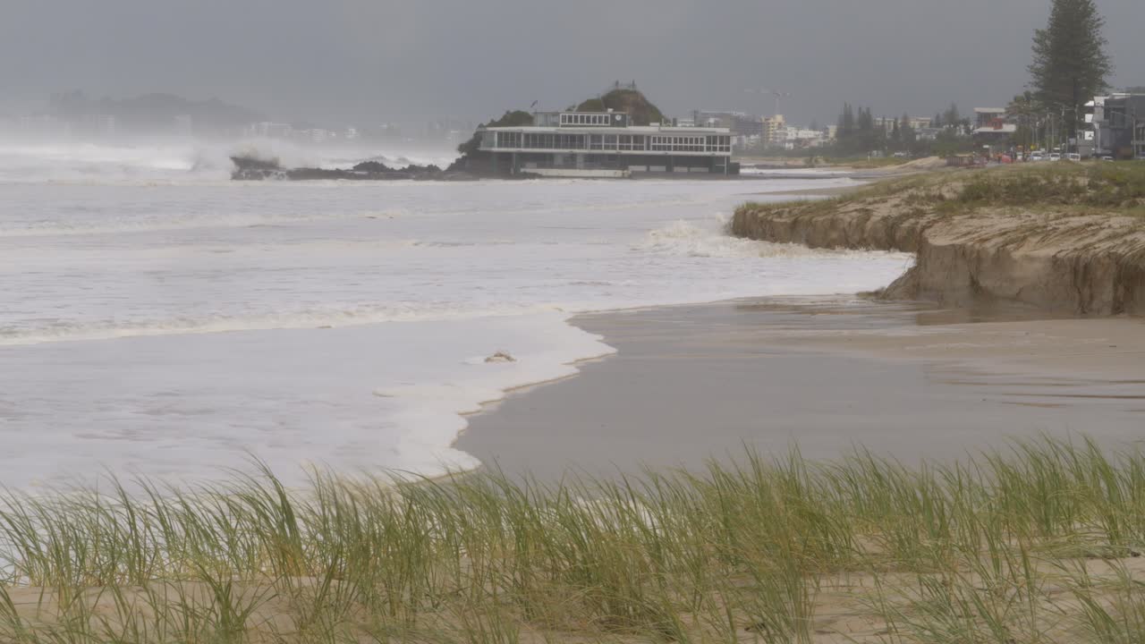 Rough Ocean Waves At Currumbin Alley In Gold Coast, Queensland, Australia During Cyclone Alfred - Wide Shot