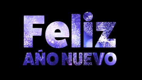 animación de feliz ano nuevo texto y fuegos artificiales en fondo negro