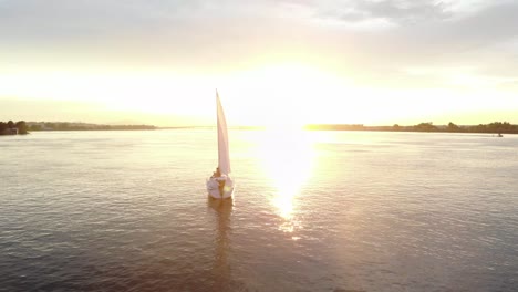 Aerial-tracking-shot-of-a-traditional-sailing-boat-on-the-upper-Columbia-river