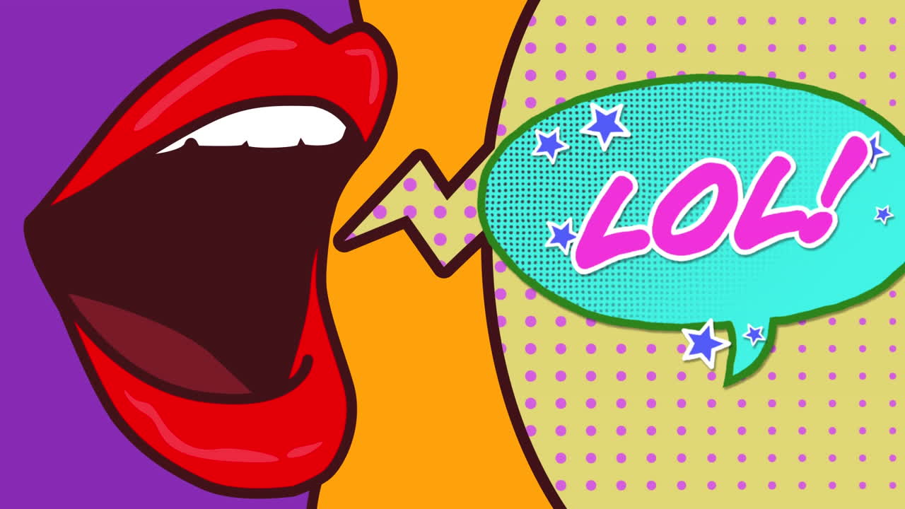 오렌지색 배경의 입술에 대한 음성 거품에 대한 lol 텍스트