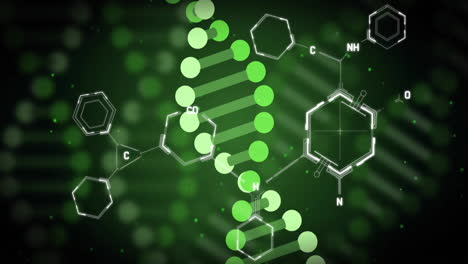 dna strand and molecular structures animation over green background