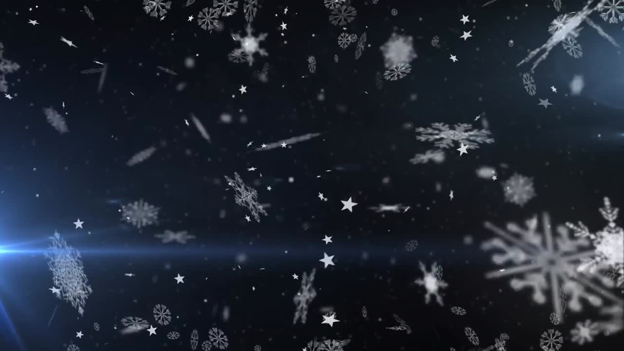 Animation of christmas snowflakes falling over black background
