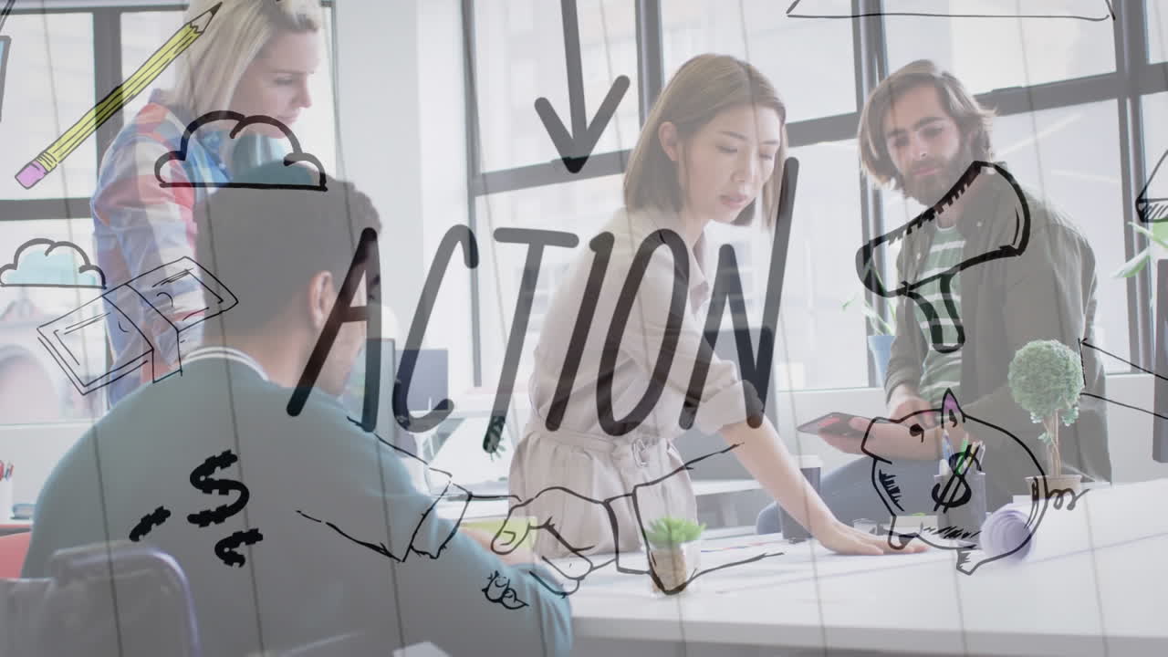 animación de dibujos empresariales sobre diversas personas de negocios durante la reunión