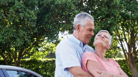 Romantic-senior-couple-standing-in-park