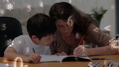 mother tutoring her son in math