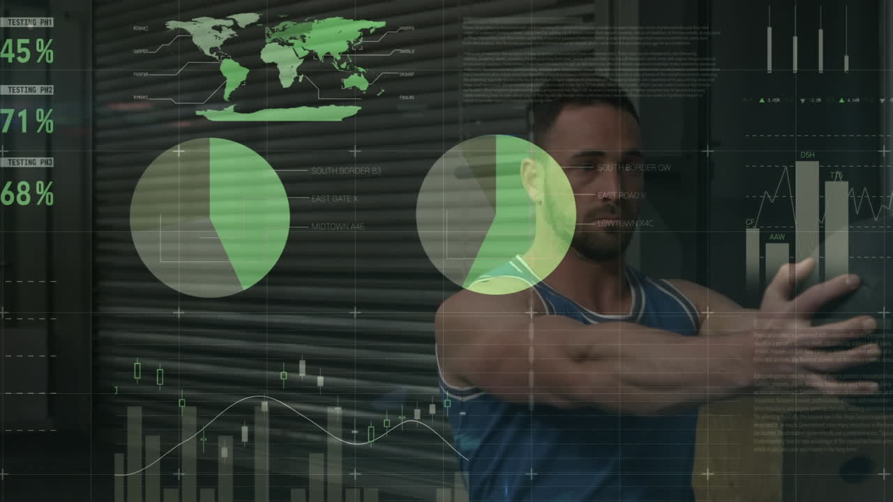 animación del procesamiento de datos y estadísticas sobre el ejercicio de hombres fuertes