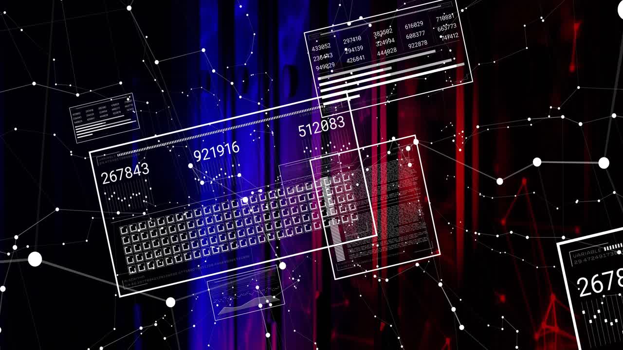 Dark space starting floating wireframe panels updating values and pulsing nodes for live monitoring
