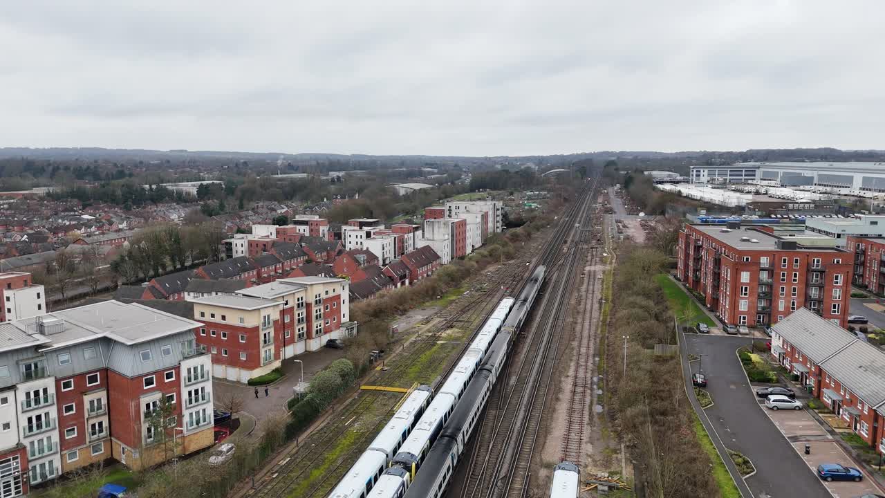 Drone tracking following two trains Basingstoke UK