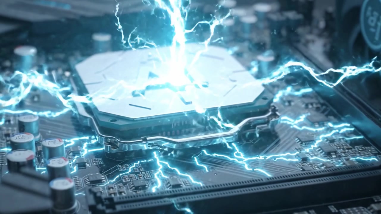 A Close-Up Exploration of Advanced Computer Motherboards Showcasing State-of-the-Art Microprocessors and Cooling Technologies in a High-Tech Environment