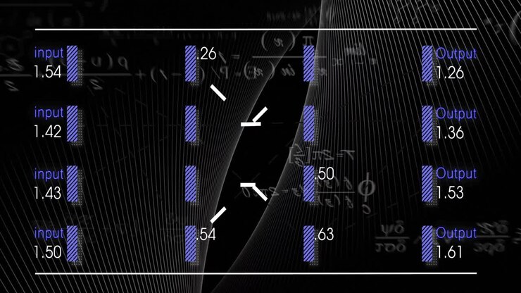Animazione di numeri ed elaborazione dati su scie luminose.