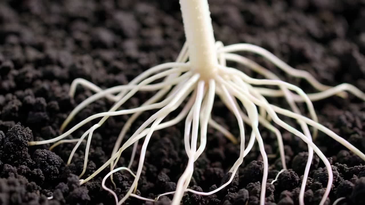 Close-up of Seedling Roots Growing in Soil