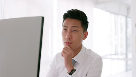 asian businessman, thinking face