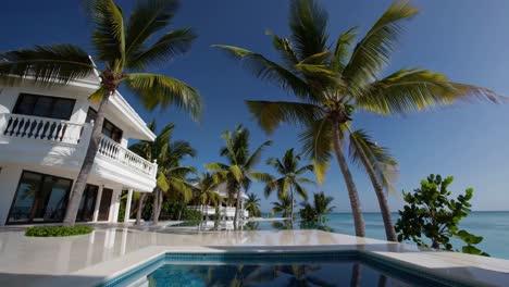 luxury oceanfront villa with infinity pool and palm trees