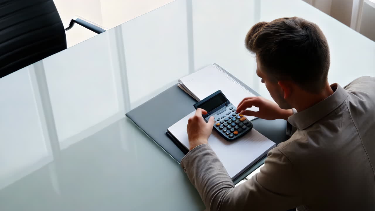 Businessperson Using Calculator in Office