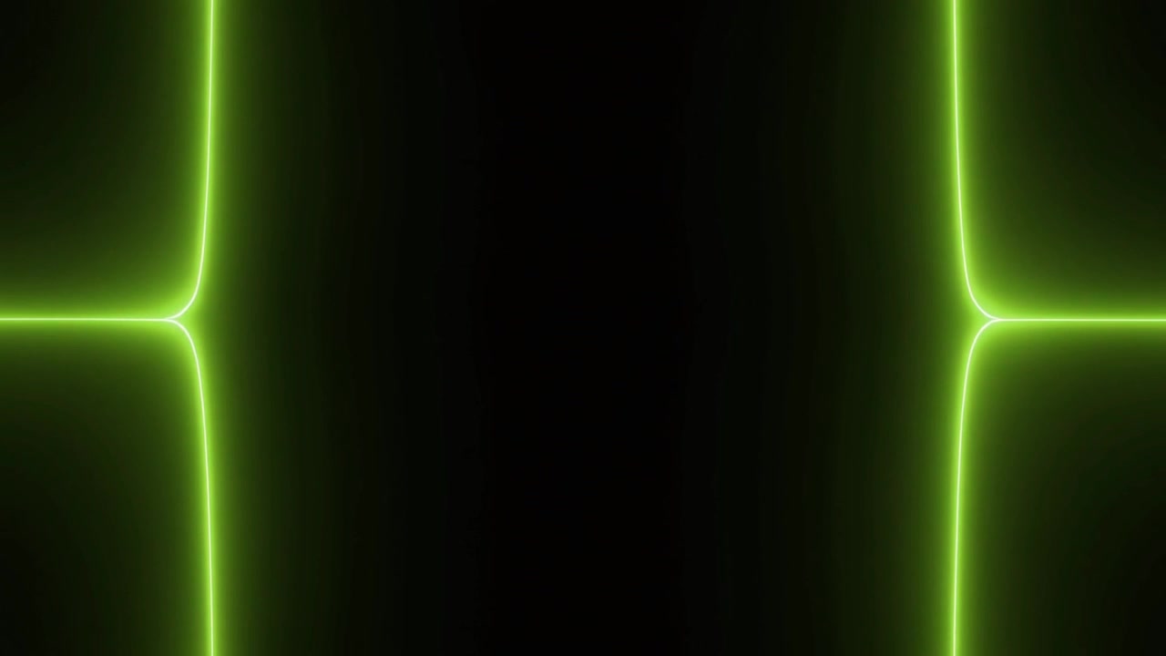 Abstract Green Neon Light Lines Moving on Black Background