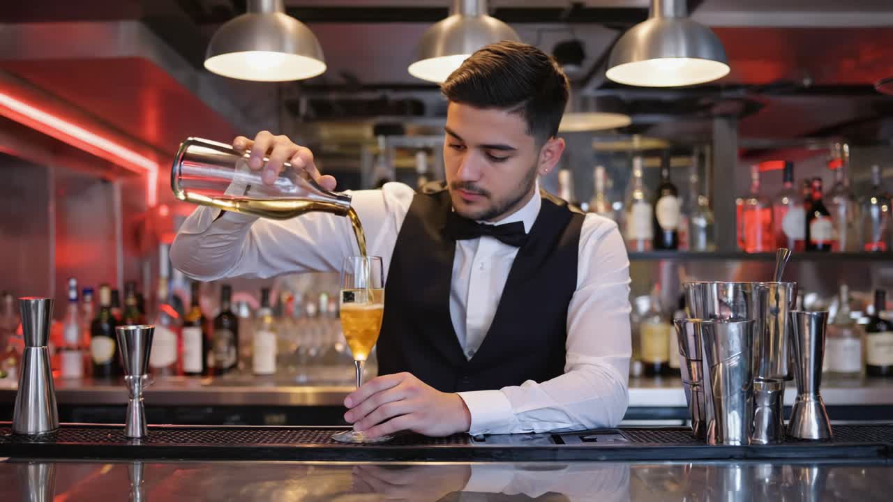 el camarero vertiendo un cóctel.