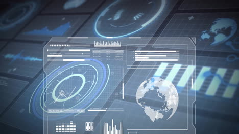 graphs and charts animation over digital interface with data and statistics