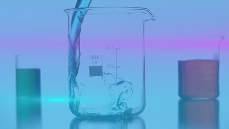 animación de luz rosada brillante sobre los vasos de laboratorio