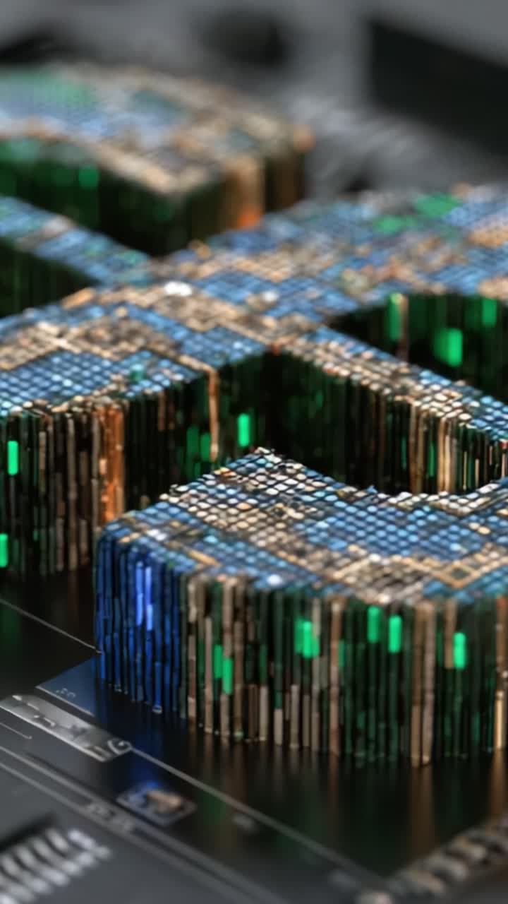 Esplorando l'innovazione digitale: un primo piano dell'hardware avanzato per l'elaborazione dati che mette in mostra colori vivaci e design intricati che alimentano la tecnologia moderna