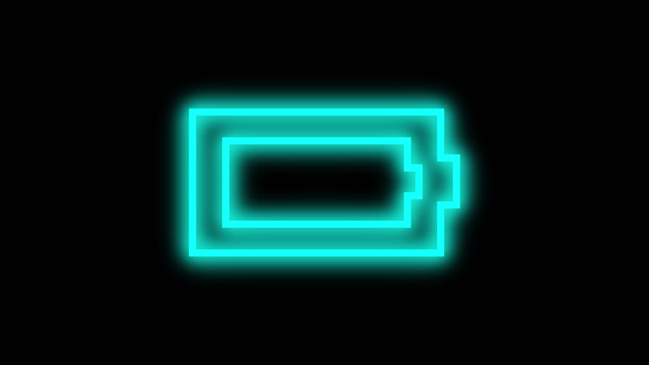 Neon Glowing Battery Charging Animation on Black Background