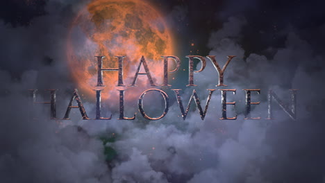 Happy-Halloween-with-big-and-mystical-orange-moon-with-dark-clouds