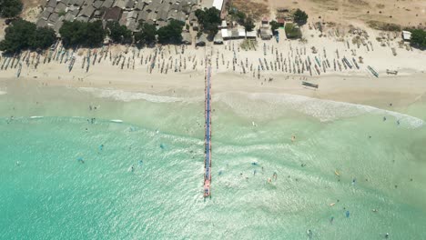 aerial at floating pier on selong belanak beach in lombok a tourist attraction