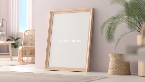 empty picture frame mockup in a scandinavian style living room