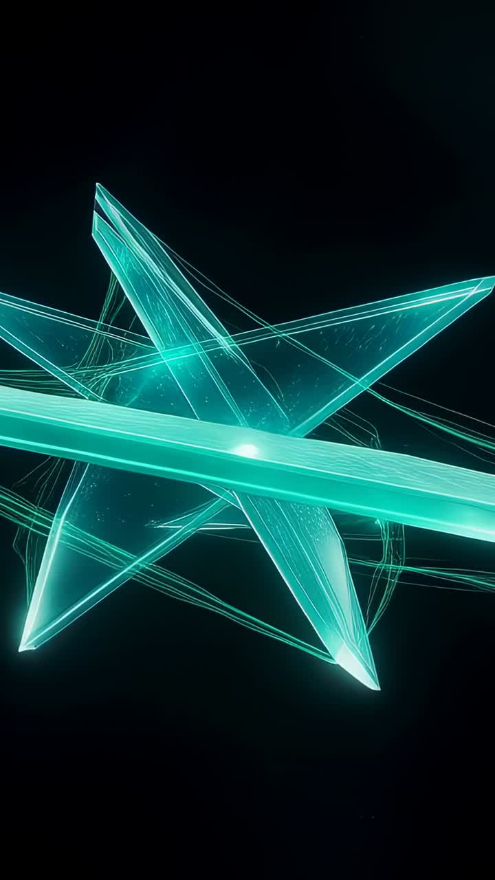 Vertical video: Appearing translucent shard rotating to center in dark void, forming star cluster
