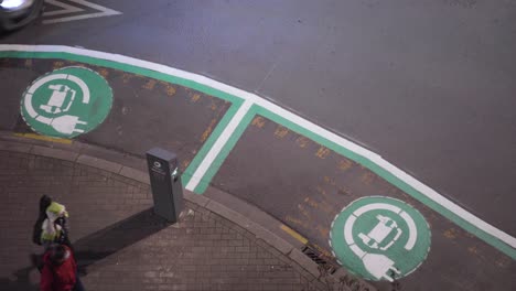 parking lots for electric cars with charging point in the streets of brussels, belgium