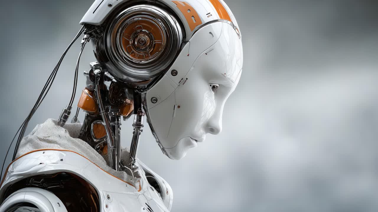 A Captivating Journey into the Future: An Introspective Robotic Figure Showcasing Advanced AI and Intricate Design in a Futuristic Setting