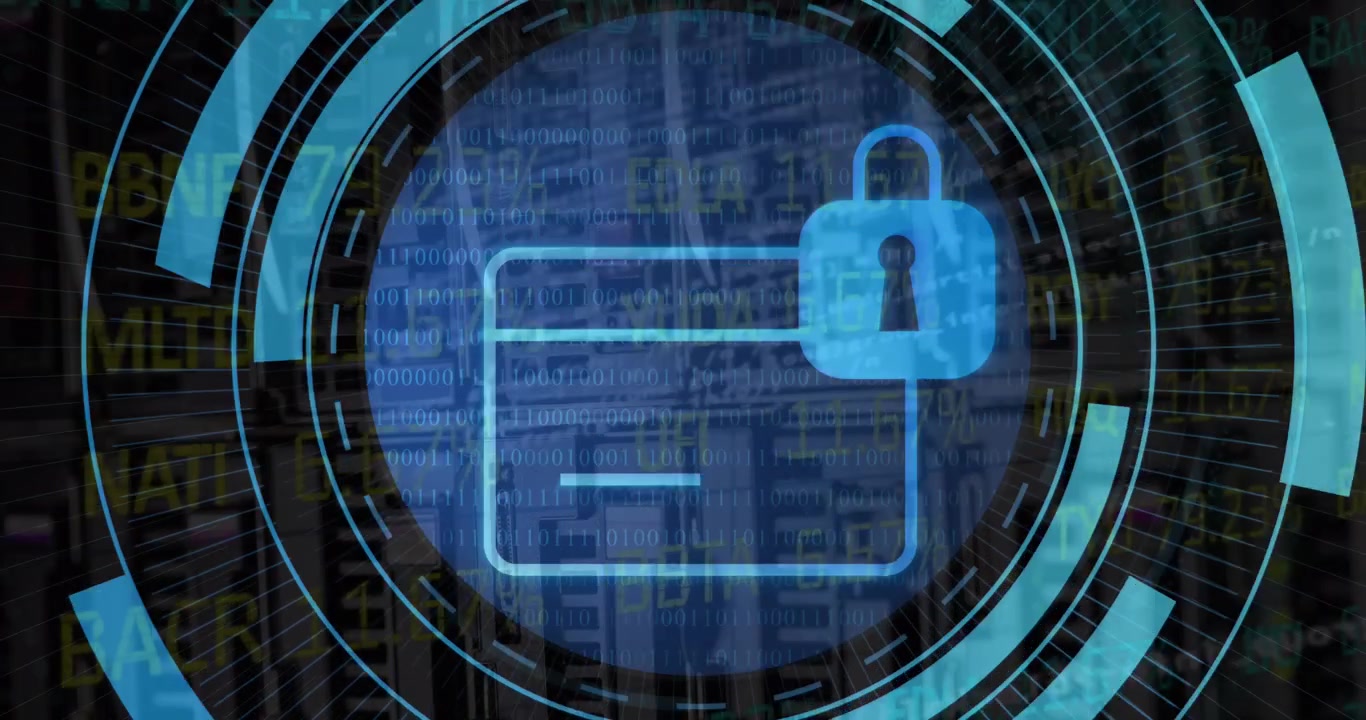 Digital animation of increasing numbers against round scanner and data processing
