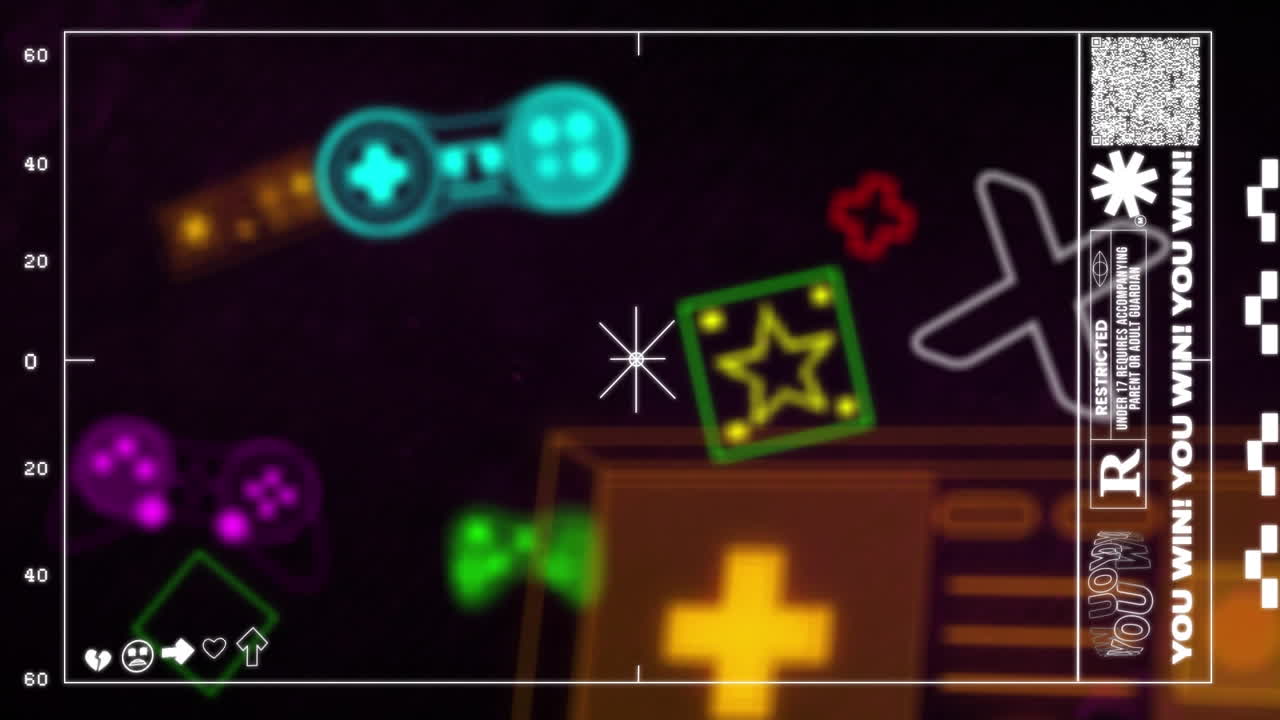 다양한 콘솔, 기하학적 모양의 애니메이션을 통해 추상적인 배경에 텍스트와 숫자를 얻습니다.