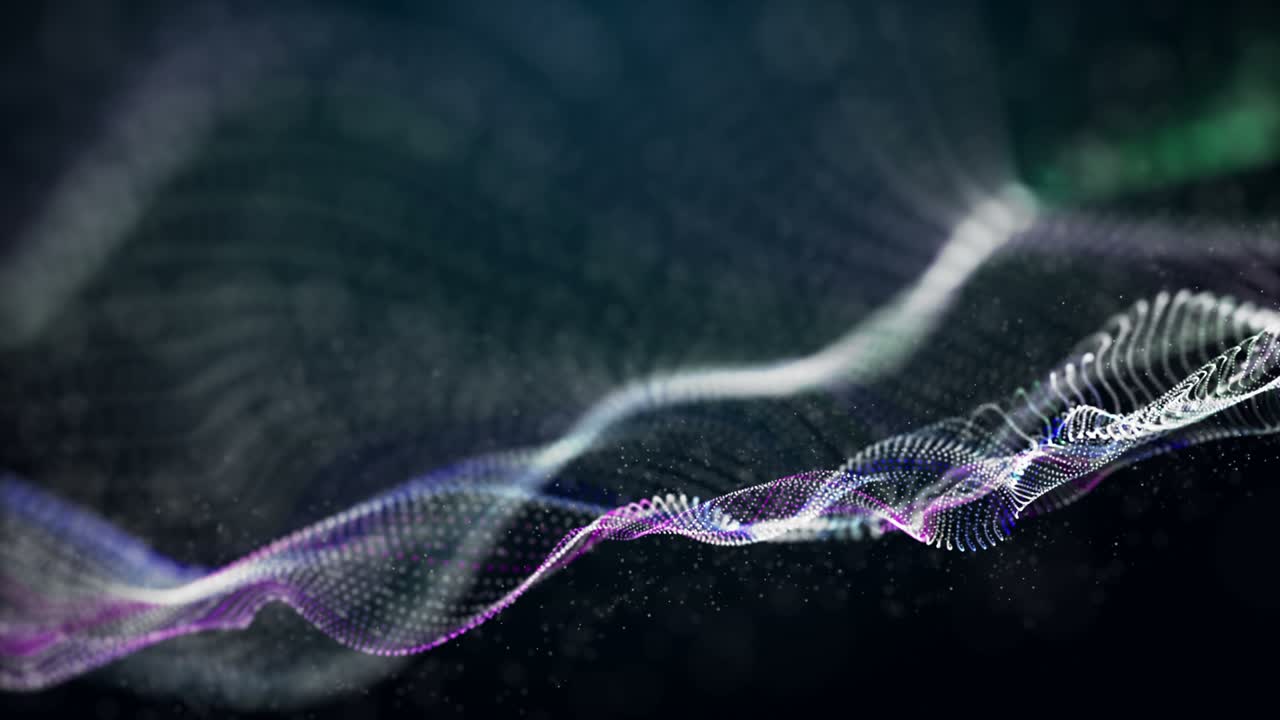 천천히 움직이는 입자 파동 물체와 함께 환상적인 애니메이션, 4096x2304 루프 4k