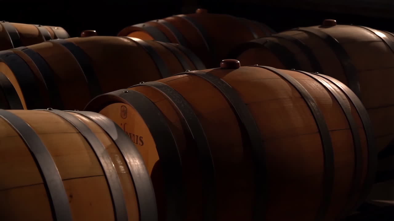 Barris de Vinho de Madeira em uma Adega Escura