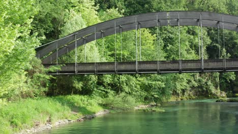 aerial view of the serio  river and old bridge. val seriana, bergamo.
