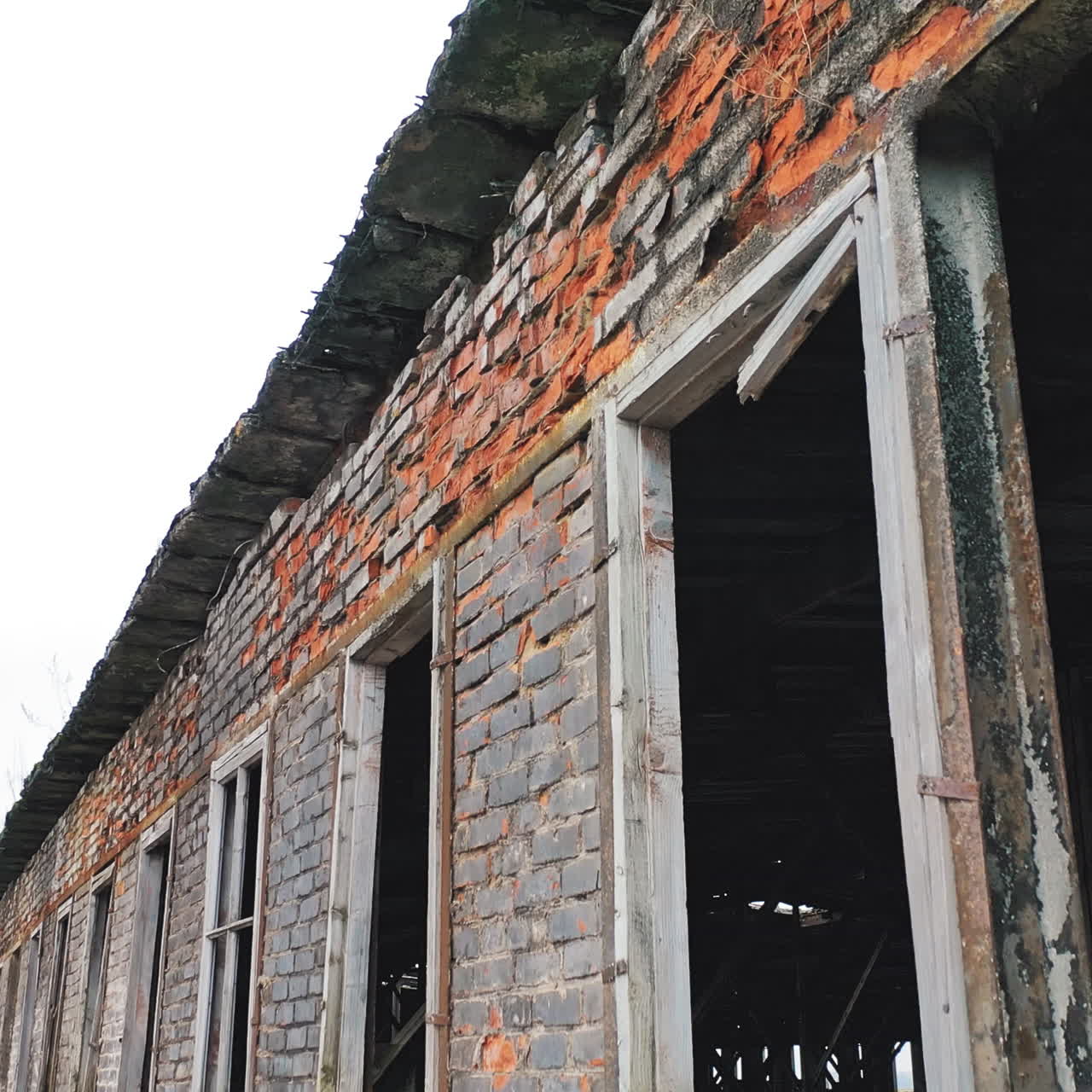 Abandoned ruined industrial factory building, ruins and demolition concept. Aerial view