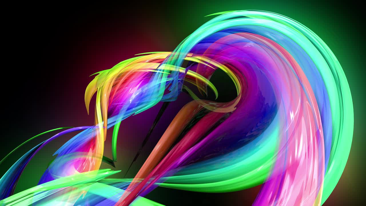 transparent colored lines with a neon glow on a black background. Motion graphics 3d looped background with multicolor colorful rainbow ribbons. Beautiful seamless background in motion design style 19