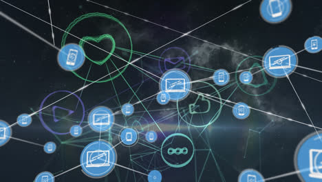 Animation-of-network-of-connections-over-media-icons