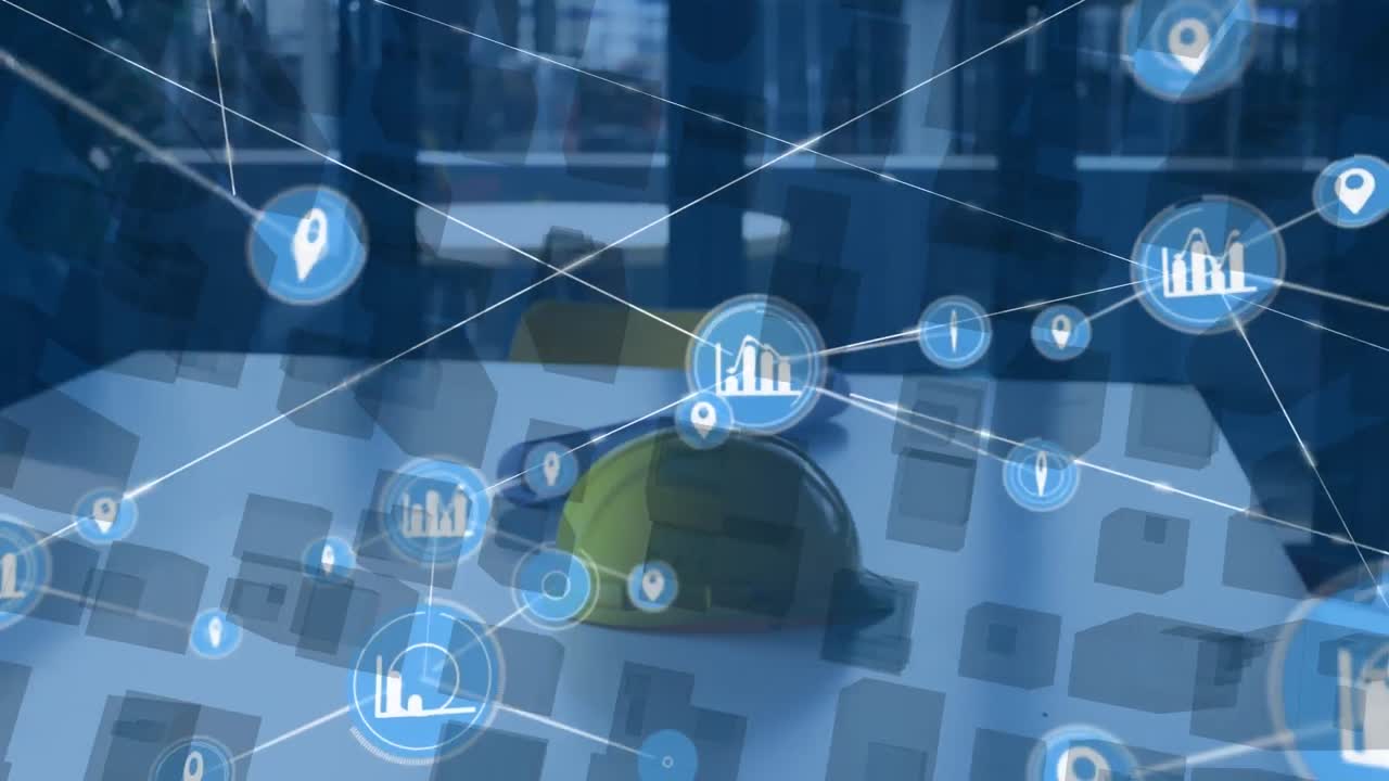 animación de las conexiones sobre el casco del ingeniero y el escritorio