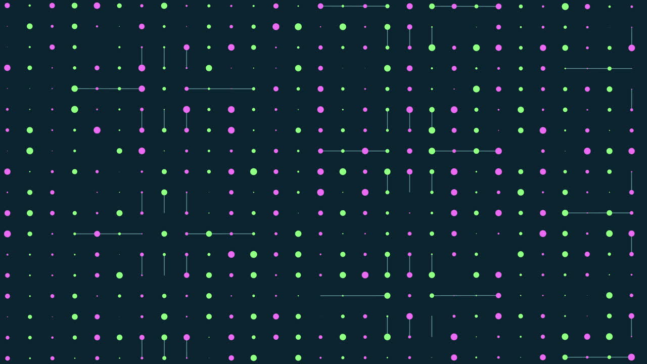어두운 배경에 보라색과 녹색 점의 대칭 격자