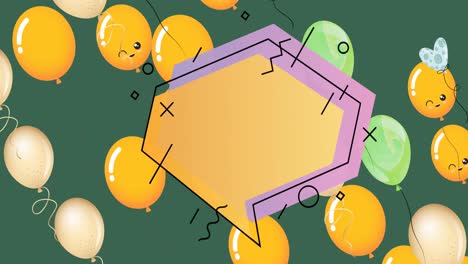 Animation-Einer-Sprechblase-über-Luftballons-Auf-Grünem-Hintergrund