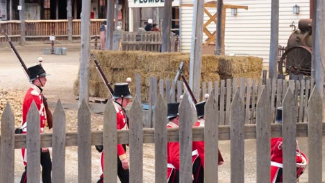 royal guards marching in historical reenactment at sovereign hill