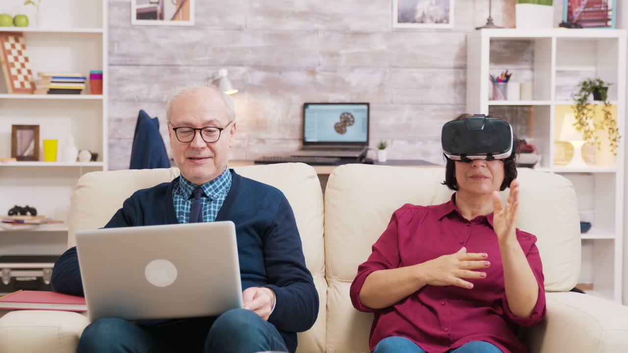 Elderly Couple Experiencing Virtual Reality at Home