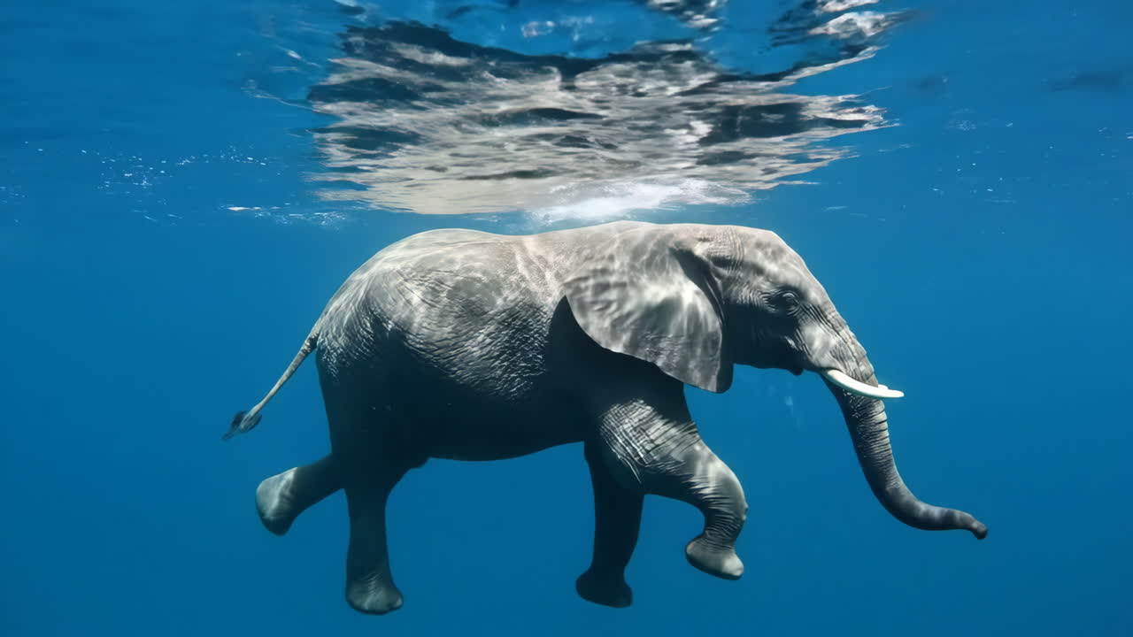 Elephant Swimming Underwater