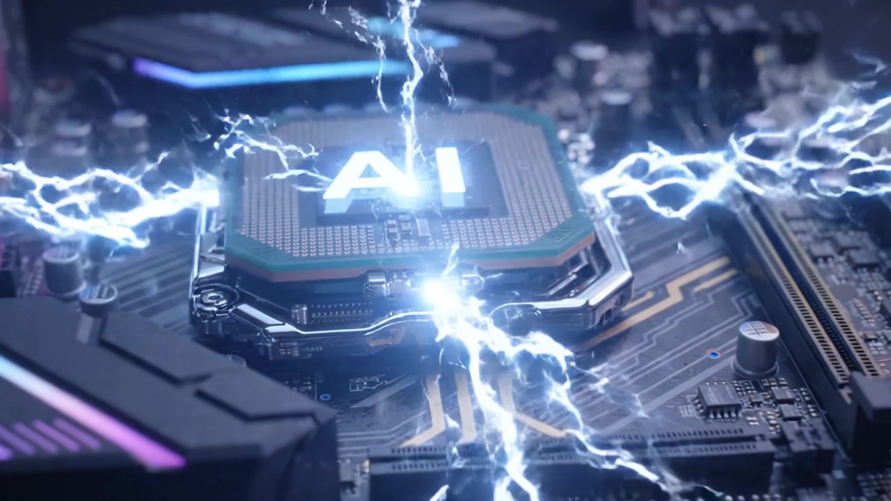 Detailed Close-Up of a Modern Computer Motherboard Featuring Advanced CPU Socket and Intricate Circuitry Highlights in a High-Tech Design Environment